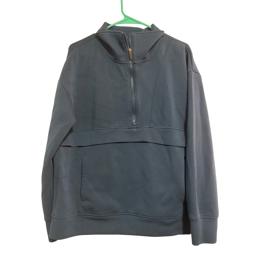 Gaiam Pullover Sweatshirt Athleisure Teal Blue Quarter Zip Pockets Large
